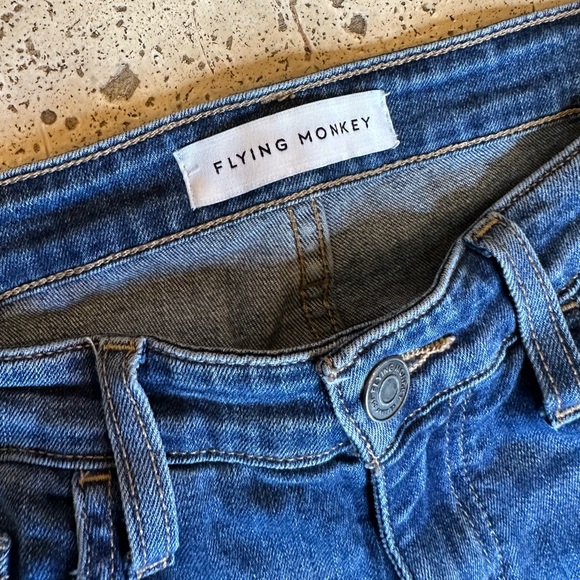 Flying Monkey Womens Blue Distressed Raw Hem Denim Skinny Jeans Capri Pants 26 - Picture 4 of 8